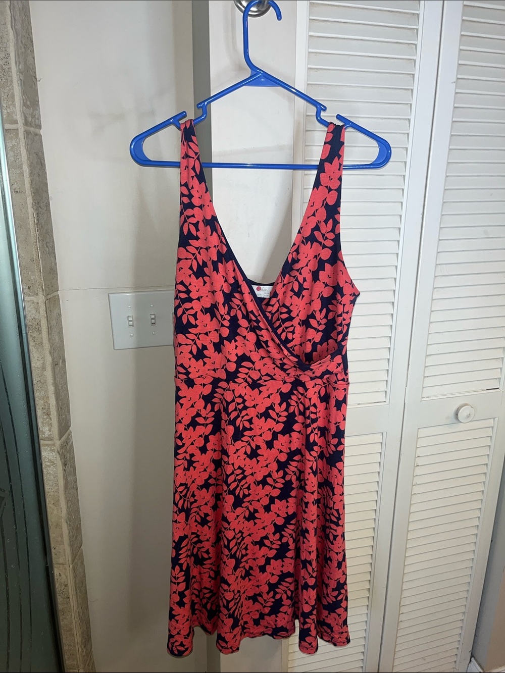 Boden Navy Dress with Coral Floral Print